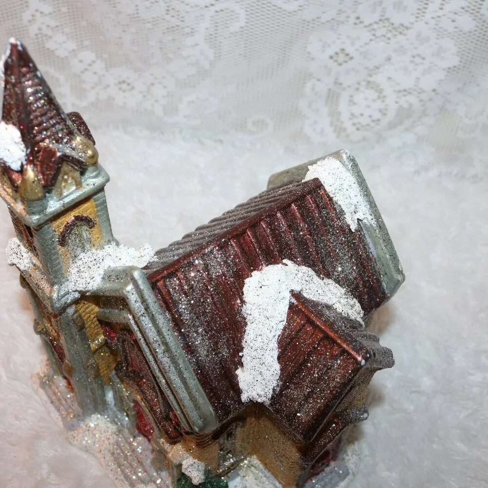 Christmas Village church handpainted ceramic *lighted cord is NOT included*